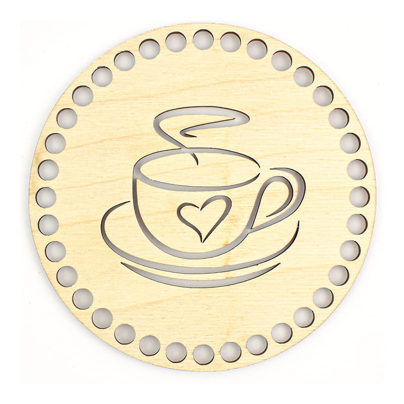 Untersetzer aus Holz zum Umhäkeln, Tasse mit Herz, Löcher 7 mm