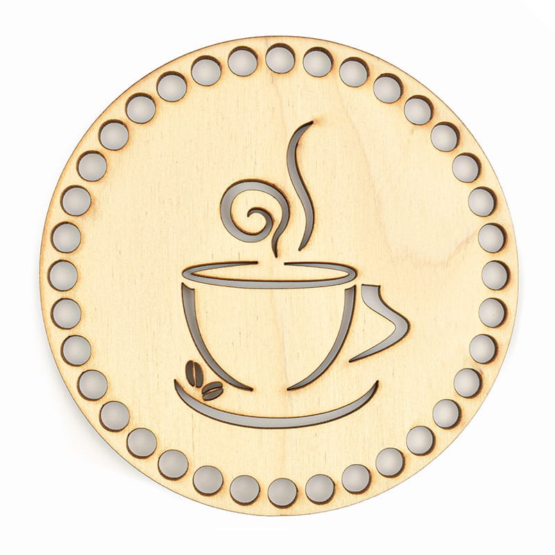 Untersetzer aus Holz zum Umhäkeln, Tasse mit Bohnen, Löcher 7 mm