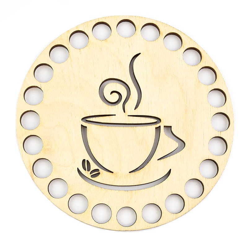 Untersetzer aus Holz zum Umhäkeln, Tasse mit Bohnen, Löcher 10 mm