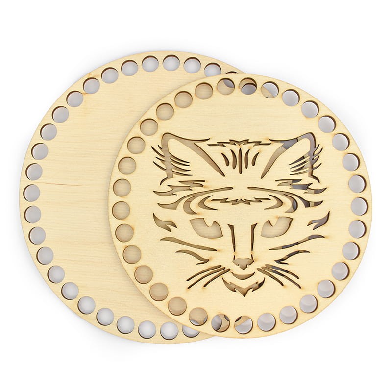 Holzboden mit Deckel zum Umhäkeln, Motiv Katze 23