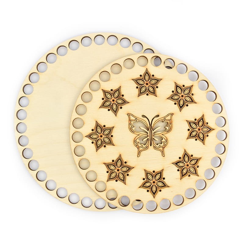 Holzboden mit Deckel zum Umhäkeln, Motiv Schmetterling 27