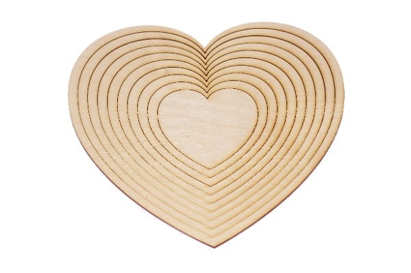 Makramee-Ringe aus Holz im Set, Herz, 10 bis 28 cm, 10 Ringe