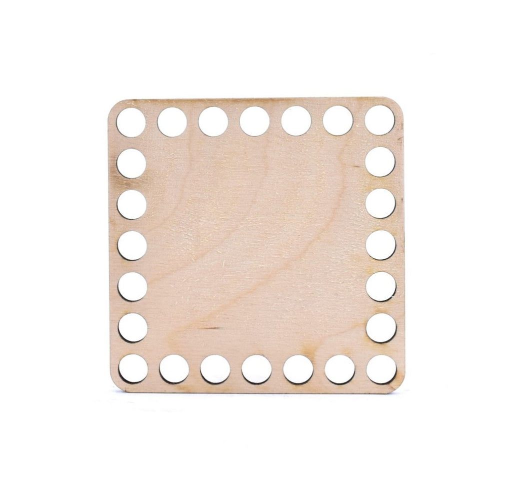 Quadratischer Holzboden zum Umhäkeln 10 × 10 cm, Löcher 10 mm